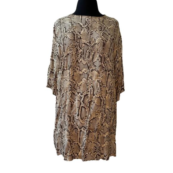 Zara Woman Snakeskin Print Tunic Blouse Zip Closure Short Sleeve Size M - Picture 1 of 9